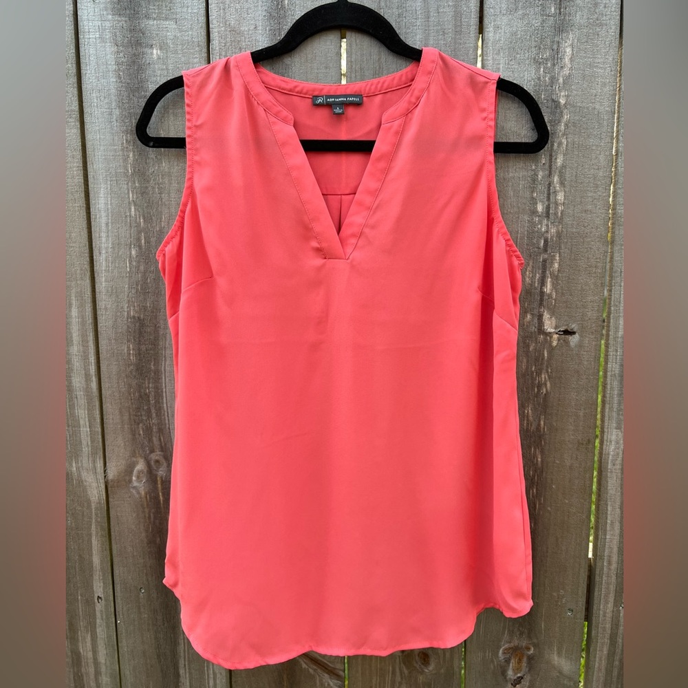Adrianna Papell Coral Split Neck Sheer Sleeveless Blouse (S)